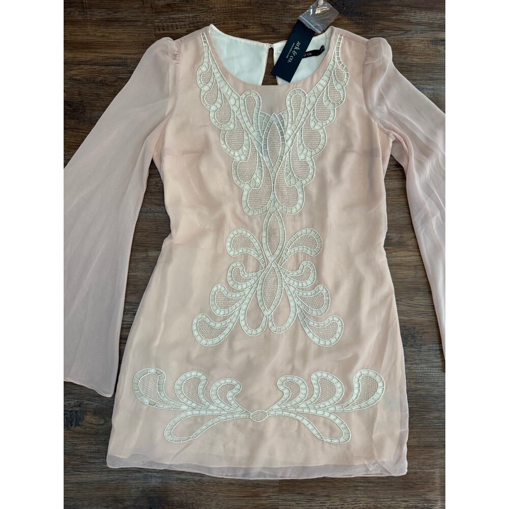 Ark & Co. Anthropologie peach blush embroidered dress tunic sheer bell sleeve - Picture 8 of 15